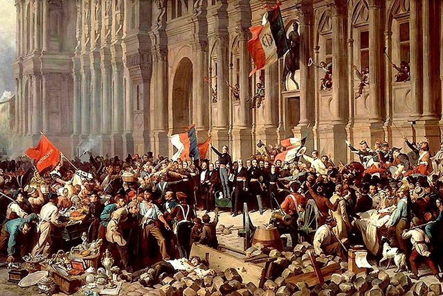 Lamartine devant l’Hôtel de Ville de Paris le 25 février 1848 refuse le drapeau rouge – Peinture de Félix Philippoteaux - © Via Wikimedia Commons