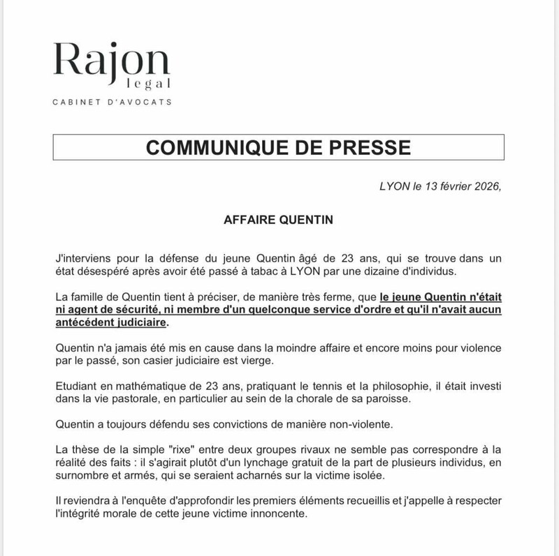 communique rajon affaire quentin