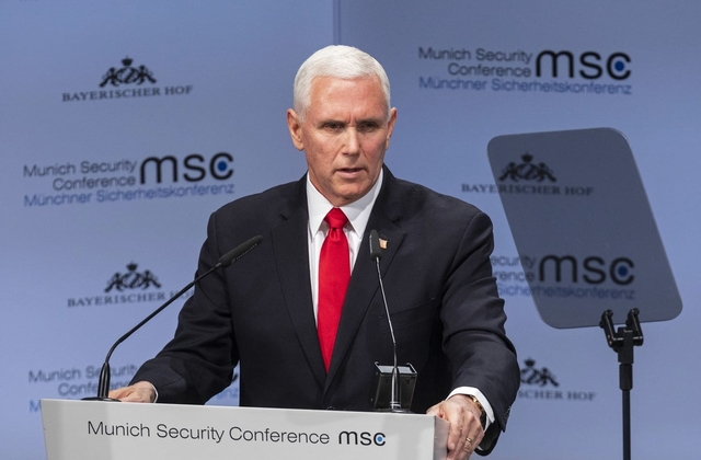 Vice President Pence during the Munich Security Conference on Saturday. © Alex Kraus/Bloomberg Mike Pence - MSC